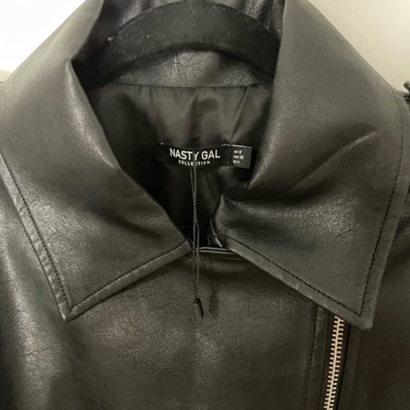 Nasty Gal Faux Leather Biker Jacket Black With Belt Size 4 NWOT - Picture 5 of 11